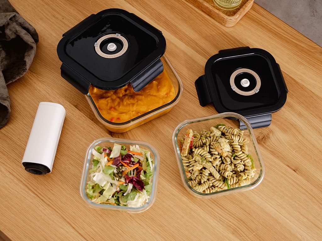 SQUARE VACUUM GLASS CONTAINER - 800ML - SET - 4PC - 4