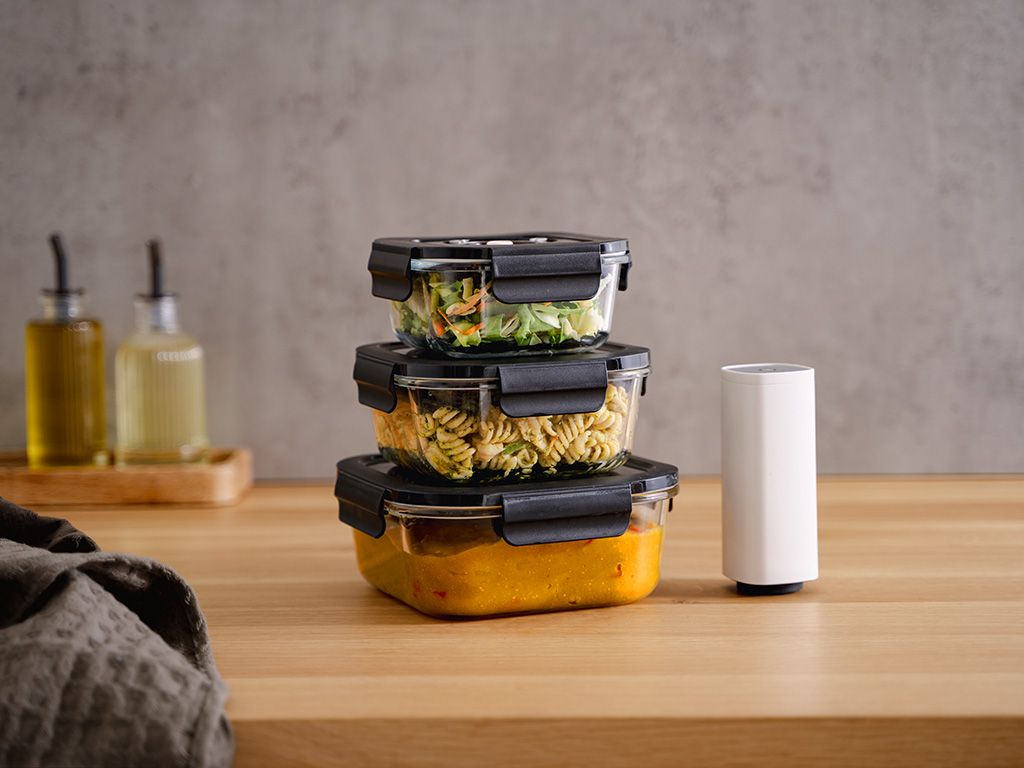 SQUARE VACUUM GLASS CONTAINER - 525ML - SET - 4PC - 5