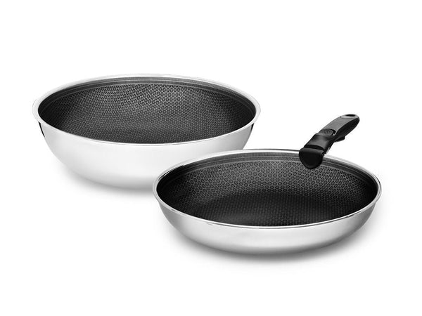 BRATPFANNEN-SET WOK MIT ABNEHMBAREM GRIFF – 2 STÜCK