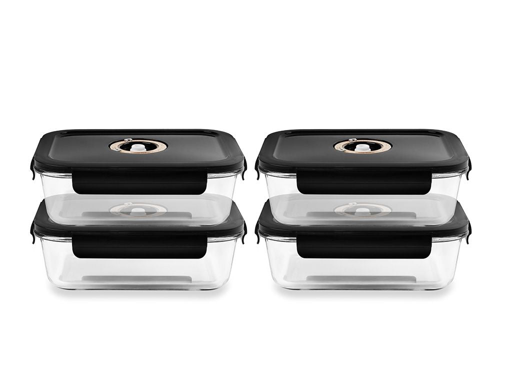 RECTANGLE VACUUM GLASS CONTAINER - 1040ML - SET - 4PC - 1