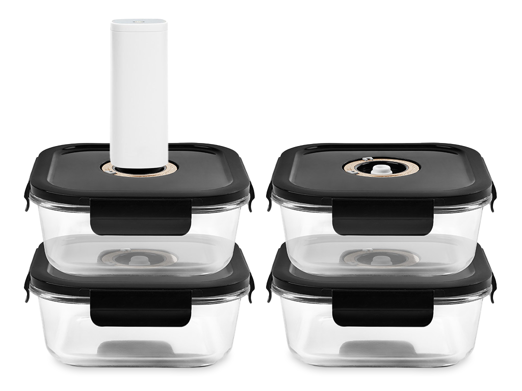 QUADRATISCHER VACUUM-GLASBEHÄLTER – 1230ML – SET – 4TLG - 1