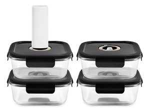 QUADRATISCHER VACUUM-GLASBEHÄLTER – 1230ML – SET – 4TLG - 1