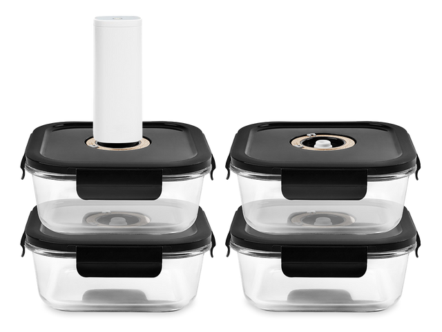 QUADRATISCHER VACUUM-GLASBEHÄLTER – 1230ML – SET – 4TLG - 1