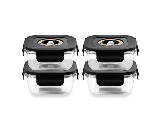 SQUARE VACUUM GLASS CONTAINER - 525ML - SET - 4PC - 1