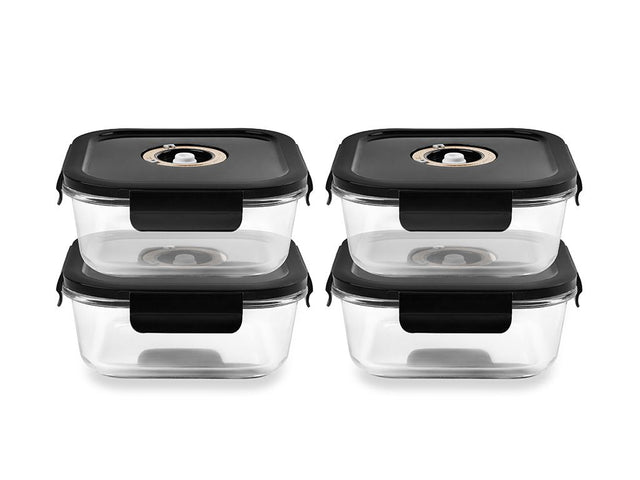 QUADRATISCHER VACUUM-GLASBEHÄLTER – 800ML – SET – 4TLG - 1